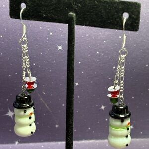Charming Snowman Earrings with red and green accents